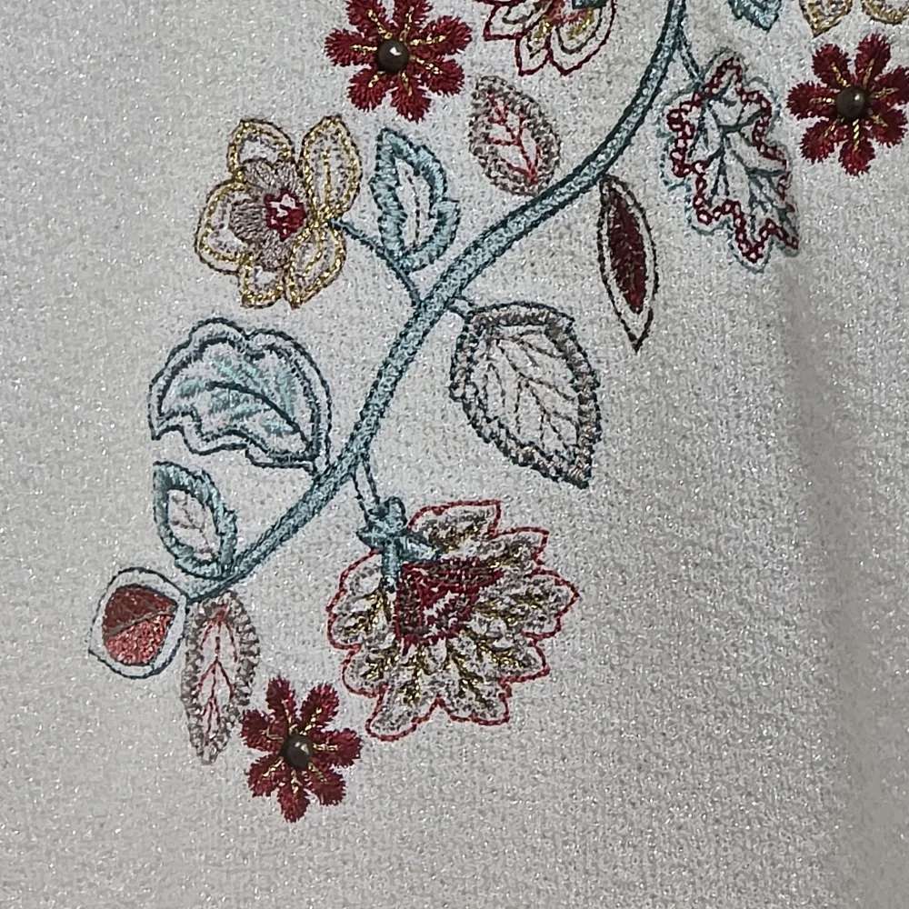 BonWorth Vintage Cream Floral Embroidered 3/4 Sleeve Sweater Plus Size 2X